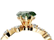 Solitaire Engagement Ring Setting for Fancy Green Heart-Shaped Center with Bar-Station Pave Twist and Prong Head in Yellow Gold