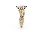 Solitaire Engagement Ring Setting for Marquise Center with Woven 3-Strand Pave Band and Prong Head in Yellow Gold