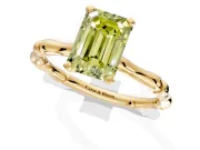 Solitaire Engagement Ring Setting for Fancy Yellow Emerald Cut Center with Bamboo Band and Prong Head in Yellow Gold