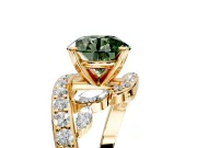 Solitaire Engagement Ring Setting for Fancy Green Round Cut Center with Pave Bypass Twist Band and Prong Head in Yellow Gold