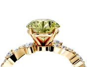 Solitaire Engagement Ring Setting for Fancy Yellow Round Cut Center with Bar-Station Pave Twist and Prong Head in Yellow Gold