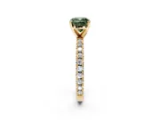 Solitaire Engagement Ring Setting for Fancy Green Cushion Cut Center with Fine Pave Band and Claw Prong Head in Yellow Gold