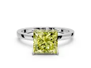 Solitaire Engagement Ring Setting for Fancy Yellow Princess Cut Center with Thin Rounded Plain Band and Prong Head in Platinum