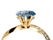 Side Accent Engagement Ring Setting for Fancy Blue Heart-Shaped Center with Accent Shoulders and Prong Head in Yellow Gold