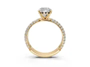 Solitaire Engagement Ring Setting for Cushion Cut Center with Domed Multi-Row Pave Band and Prong Head in Yellow Gold