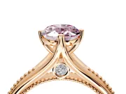 Solitaire Engagement Ring Setting for Fancy Pink Oval Center with Milgrain Cathedral Band and Prong Head in Rose Gold