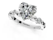 Solitaire Engagement Ring Setting for Heart-Shaped Center with Beaded Bezel Station Band and Prong Head in Sterling Silver