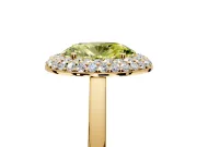 Halo Engagement Ring Setting for Fancy Yellow Oval Center with Plain Tapered Band and Prong Head in Yellow Gold