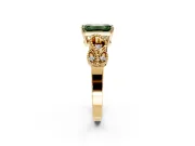 Leaf Engagement Ring Setting for Fancy Green Emerald Cut Center with Milgrain Accent Band and Prong Head in Yellow Gold