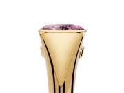Tension Engagement Ring Setting for Fancy Pink Oval Center with Wide Tapered Band and Tension Head in Yellow Gold