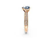 Solitaire Engagement Ring Setting for Fancy Blue Heart-Shaped Center with Multi-Row Accents and Prong Head in Rose Gold