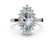 Starburst Halo Engagement Ring Setting for Marquise Center with Flat Cathedral Band and Prong Head in Platinum