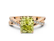 Crossover Engagement Ring Setting for Fancy Yellow Radiant Cut Center with Pave and Plain Strands and Prong Head in Rose Gold