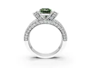 Pave Engagement Ring Setting for Fancy Green Radiant Cut Center with Curved Accent Rows, Openwork and Prong Head in White Gold