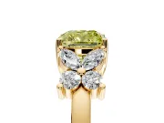 Floral Engagement Ring Setting for Fancy Yellow Cushion Cut Center with Marquise Cluster Shoulders and Prong Head in Yellow Gold