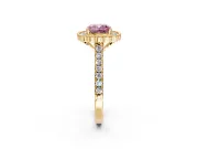 Milgrain Floral Halo Engagement Ring Setting for Fancy Pink Cushion Cut Center with Pave Band and Prong Head in Yellow Gold