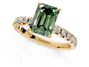 Solitaire Engagement Ring Setting for Fancy Green Emerald Cut Center with Large Accents and Prong Head in Yellow Gold