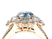 Halo Engagement Ring Setting for Fancy Blue Oval Center with Two-Strand Split Shank and Prong Head in Rose Gold