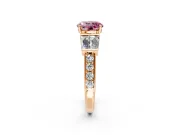 Channel-Set Engagement Ring Setting for Fancy Pink Round Cut Center with Baguette Band and Prong Head in Rose Gold