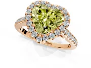 Halo Engagement Ring Setting for Fancy Yellow Heart-Shaped Center with Narrowing Pave Band and Prong Head in Rose Gold