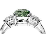 3 Stone Engagement Ring Setting for Fancy Green Cushion Cut Center with Matching Side Accents and Prong Head in Platinum