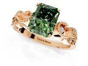 Leaf Engagement Ring Setting for Fancy Green Princess Cut Center with Milgrain Accent Band and Prong Head in Rose Gold