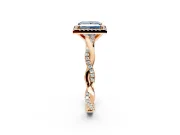 Halo Engagement Ring Setting for Fancy Blue Princess Cut Center with Pave and Plain Twist Band and Prong Head in Rose Gold