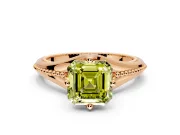 Solitaire Engagement Ring Setting for Fancy Yellow Asscher Cut Center with Milgrain Cathedral Band and Prong Head in Rose Gold
