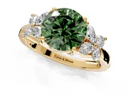 Floral Engagement Ring Setting for Fancy Green Round Cut Center with Marquise Cluster Shoulders and Prong Head in Yellow Gold