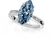 Solitaire Engagement Ring Setting for Fancy Blue Marquise Center with Engraved Milgrain Band and Prong Head in Platinum