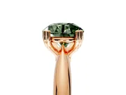 Solitaire Engagement Ring Setting for Fancy Green Round Cut Center with Reverse Tapered Band and Prong Head in Rose Gold