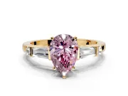 Bar-Set Engagement Ring Setting for Fancy Pink Pear-Shaped Center with Tapered Baguette Accents and Prong Head in Yellow Gold