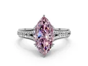 Solitaire Engagement Ring Setting for Fancy Pink Marquise Center with Pave Rail Split Shank and Prong Head in White Gold