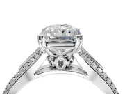 Solitaire Engagement Ring Setting for Radiant Cut Center with Pave Rail Split Shank and Prong Head in Platinum