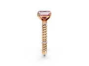 Rope Engagement Ring Setting for Fancy Pink Asscher Cut Center with Accent Shoulders and Prong Head in Rose Gold