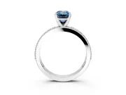 Milgrain Pave Engagement Ring Setting for Fancy Blue Emerald Cut Center with Accent Band and Prong Head in White Gold
