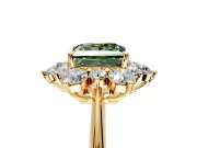Small-Accent Cluster Halo Engagement Ring Setting for Fancy Green Princess Cut Center with Plain Band and Prong Head in Yellow Gold