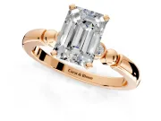 Solitaire Engagement Ring Setting for Emerald Cut Center with Beaded Shoulders and Prong Head in Rose Gold