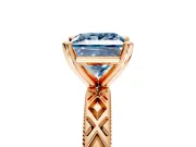 Solitaire Engagement Ring Setting for Fancy Blue Princess Cut Center with Milgrain X Pattern Band and Prong Head in Rose Gold