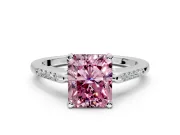 Solitaire Engagement Ring Setting for Fancy Pink Radiant Cut Center with Channel Accents and Prong Head in Sterling Silver