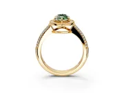 Milgrain Halo Engagement Ring Setting for Fancy Green Marquise Center with Three-Sided Pave Band and Prong Head in Yellow Gold