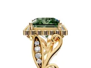 Halo Engagement Ring Setting for Fancy Green Princess Cut Center with Leaf Motif Split Shank and Prong Head in Yellow Gold