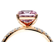Solitaire Engagement Ring Setting for Fancy Pink Asscher Cut Center with Micro Pave Band and Prong Head in Rose Gold