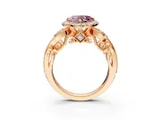 Milgrain Halo Engagement Ring Setting for Fancy Pink Heart-Shaped Center with Shoulder Bezels and Prong Head in Rose Gold