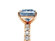 Solitaire Engagement Ring Setting for Fancy Blue Princess Cut Center with Round Cut Pave Band and Prong Head in Rose Gold