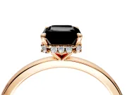 Hidden Halo Engagement Ring Setting for Fancy Black Emerald Cut Center with Plain Band and Tall Prong Head in Rose Gold