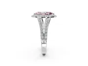 Halo Engagement Ring Setting for Fancy Pink Marquise Center with Narrow Pave Split Shank and Prong Head in Sterling Silver
