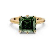 Solitaire Engagement Ring Setting for Fancy Green Asscher Cut Center with Cathedral Band and Prong Head in Yellow Gold