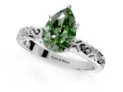 Solitaire Engagement Ring Setting for Fancy Green Pear-Shaped Center with Scrollwork Band and Prong Head in White Gold
