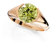 Tension Engagement Ring Setting for Fancy Yellow Round Cut Center with Wide Tapered Band and Tension Head in Rose Gold